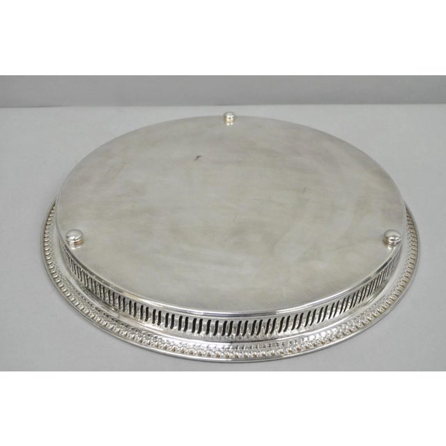 Mid 20th Century Webster Wilcox "Brandon Hall" 7572g Silver Plated Reticulated 15" Round Bar Tray For Sale - Image 10 of 13