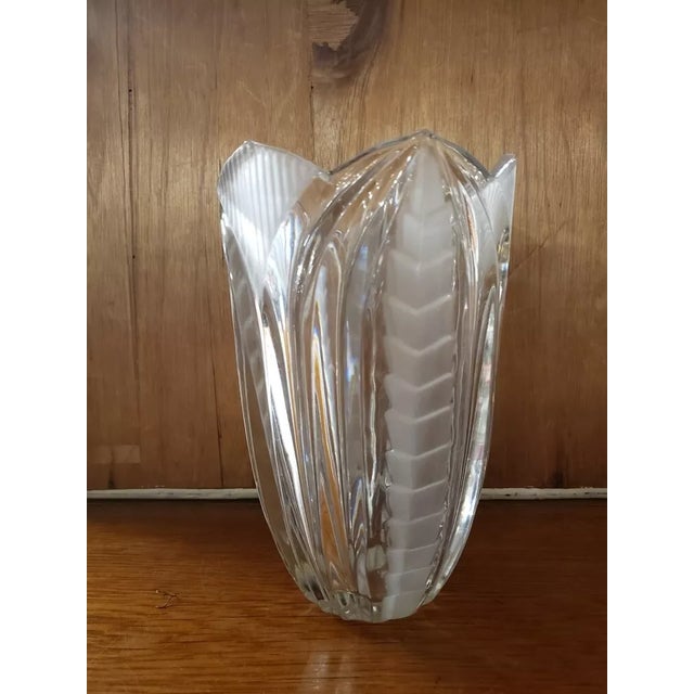 Traditional Vintage Frosted & Etched Crystal Vase With Scalloped Edge, Made in Poland For Sale - Image 3 of 6