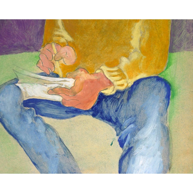 Artist Self Portrait in Orange Sweater, Fauvist Style, 14x10 Boldly colored portrait of an artist sketching by California...