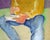 Artist Self Portrait in Orange Sweater, Fauvist Style, 14x10 Boldly colored portrait of an artist sketching by California...