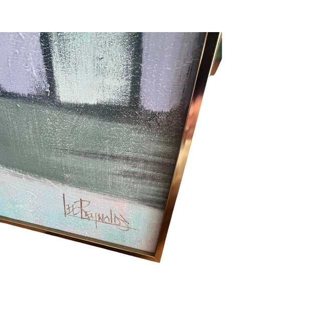 1980s Vintage Large Postmodern Abstract 1980s Memphis Lee Reynolds Wall Art Canvas Oil Painting Brass Frame 80s For Sale - Image 5 of 10
