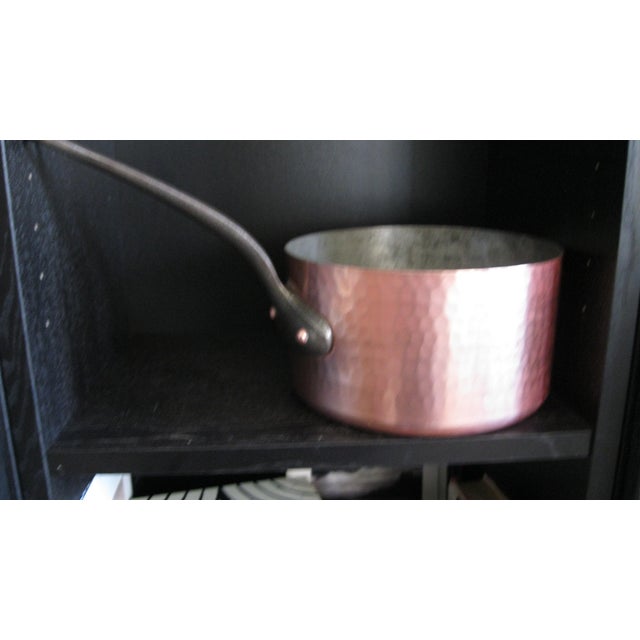 Vintage French Hammered Copper Sauce Pot With Iron Handle For Sale - Image 4 of 10