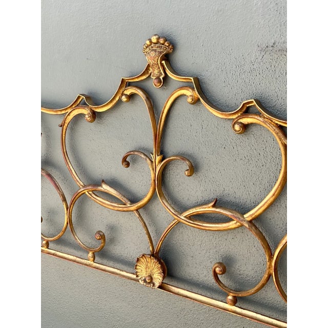 Hollywood Regency Vintage Italian Palladio Gilt King Scroll Headboard For Sale - Image 3 of 12