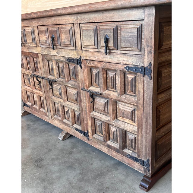 Late 19th Century Spanish Baroque Carved Walnut Tuscan Three Drawer Credenza or Buffet For Sale - Image 9 of 18