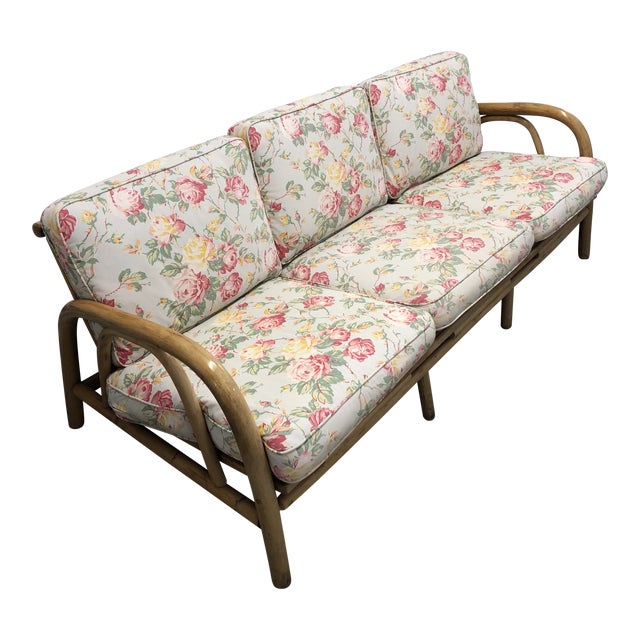 Vintage Shabby Chic Bamboo Floral Upholstered Sofa Chairish