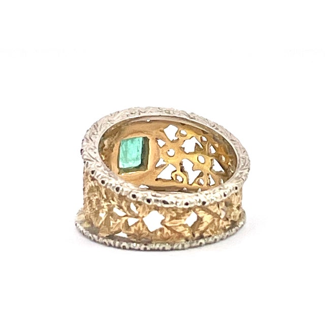 18k Renaissance Inspired Ring W/Emerald Center, Size 7.25 For Sale - Image 10 of 11