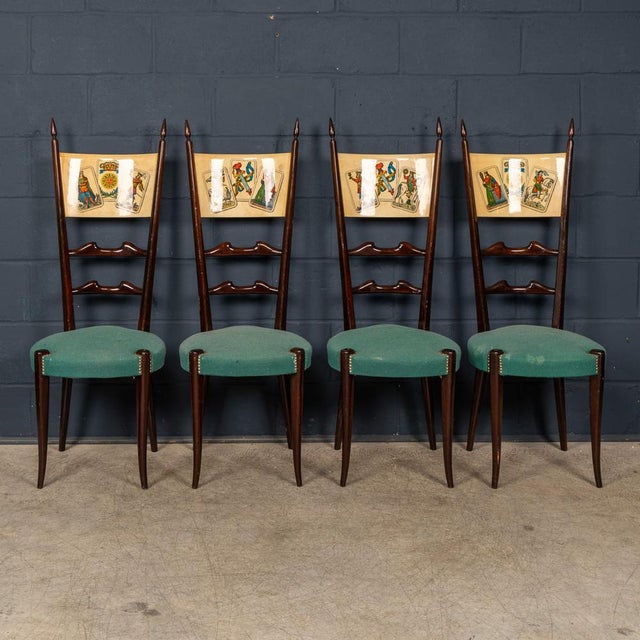 Brown Italian Dining or Games Table and Chairs with Playing Cards Motif by Aldo Tura, 1960s, Set of 5 For Sale - Image 8 of 18