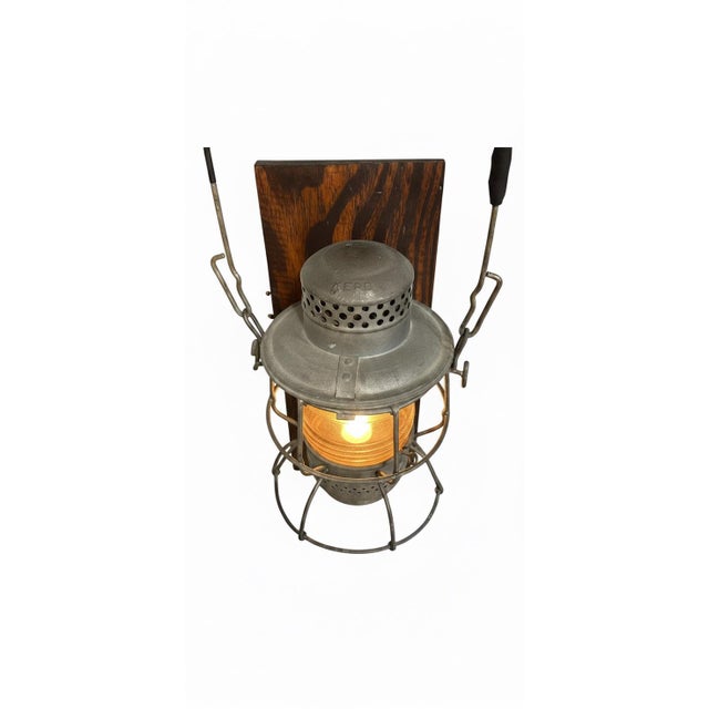 Wood Vintage Railroad Lantern Wall Sconce on Rustic Wood Mounts (Pair) For Sale - Image 7 of 10