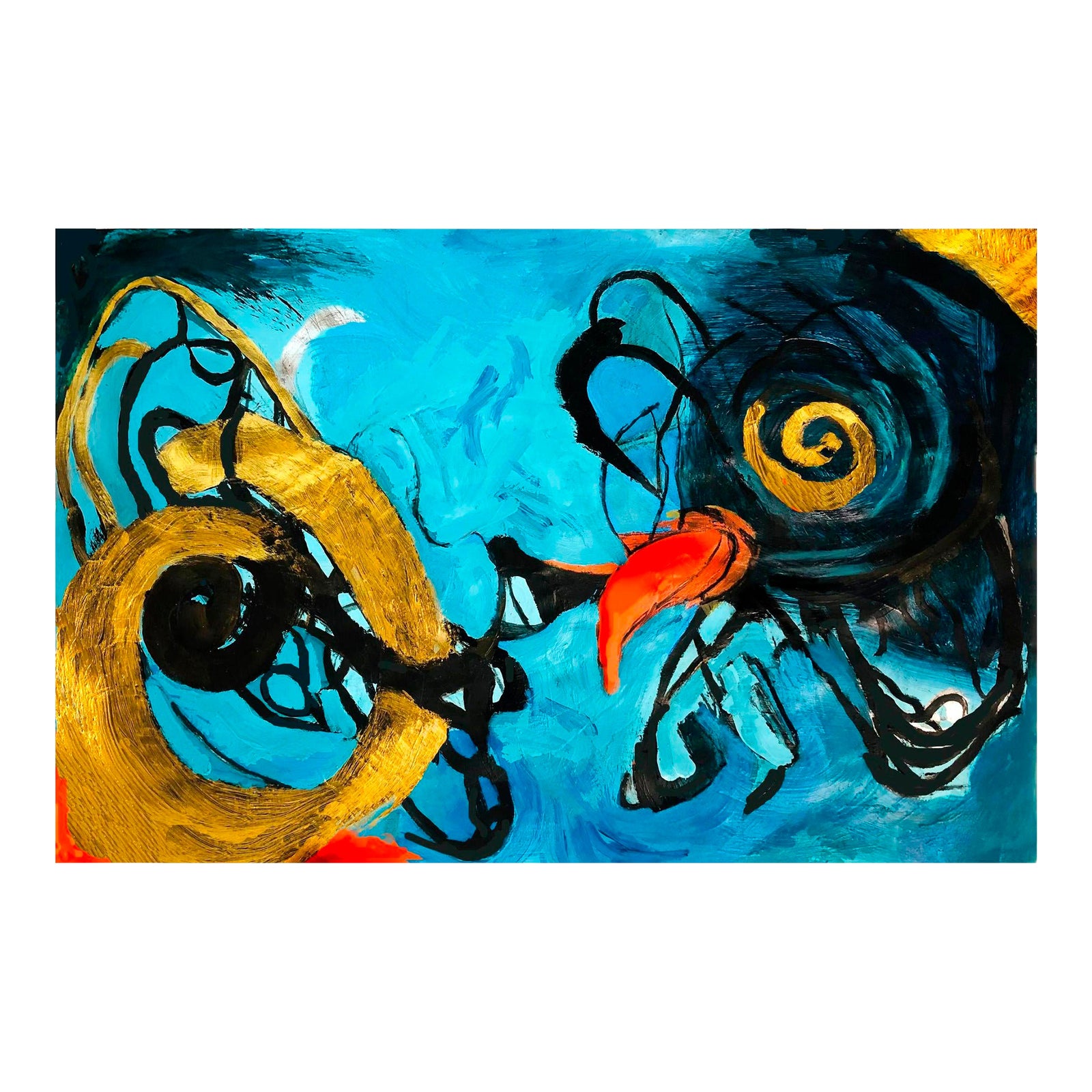 Contemporary Original Abstract Gold and Turquoise Painting by Bess Cutler Chairish