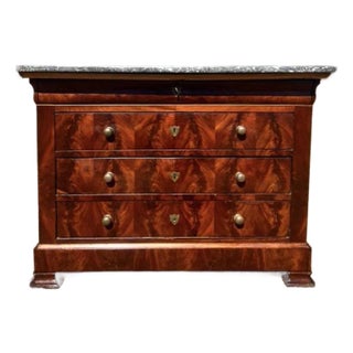 19th Century Louis Philippe Flam Mahogany Marble Top Chest of Drawer / Commodes For Sale