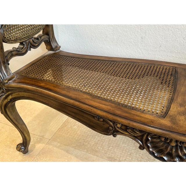 Traditional 1990s Maitland Smith Vintage Cane Bench For Sale - Image 3 of 12