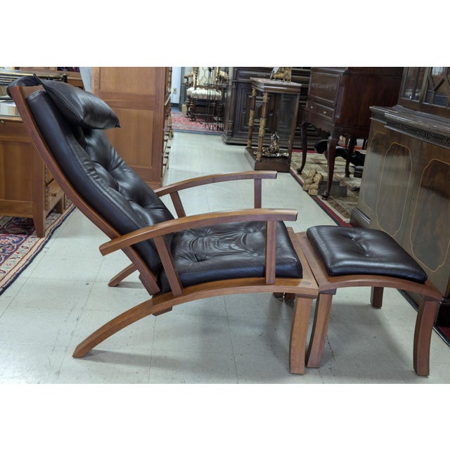Thos. Moser Thos. Moser “Lolling” Lounge Chair and Ottoman, Hard Wood, Leather For Sale - Image 4 of 15