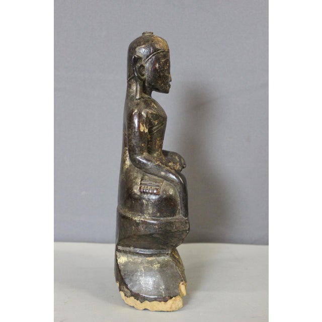 Wood 19th Century Carved and Lacquered Wooden Buddha, Laos, 1800s, Wood For Sale - Image 7 of 12