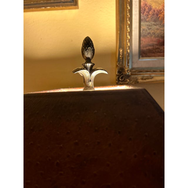 Vintage table lamp by Maitland-Smith Lighting. One of the first and finest in the business. Brass base & finial. Embossed...