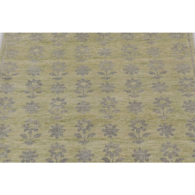 Rug & Kilim’s Block Print Rug with Gray, Chartreuse and Ochre Floral Patterns For Sale - Image 4 of 10