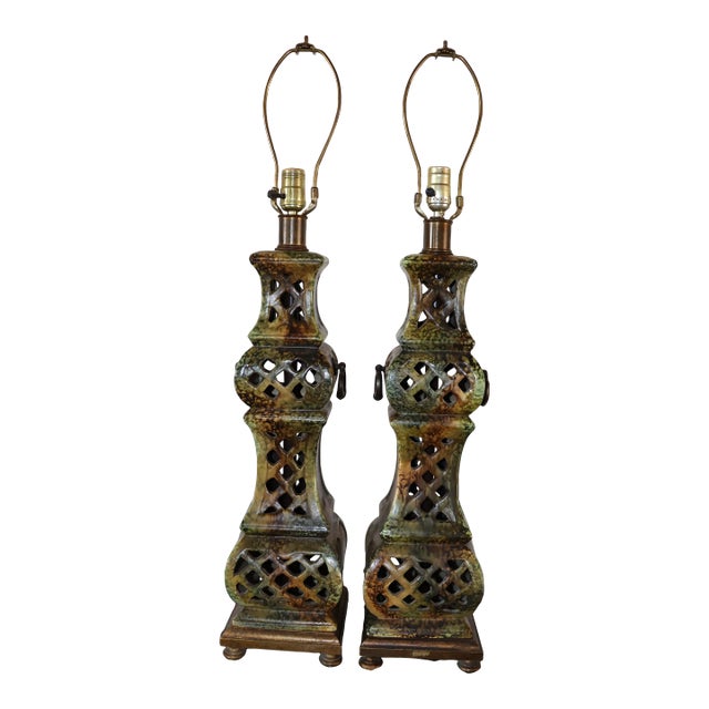 Mid Century Pierce Cut Lamps/Pair For Sale