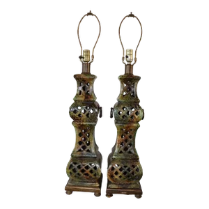 Mid Century Pierce Cut Lamps/Pair