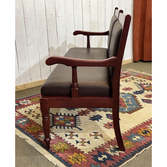 English Bench in Beech and Imitation Leather, 1990s For Sale - Image 10 of 12