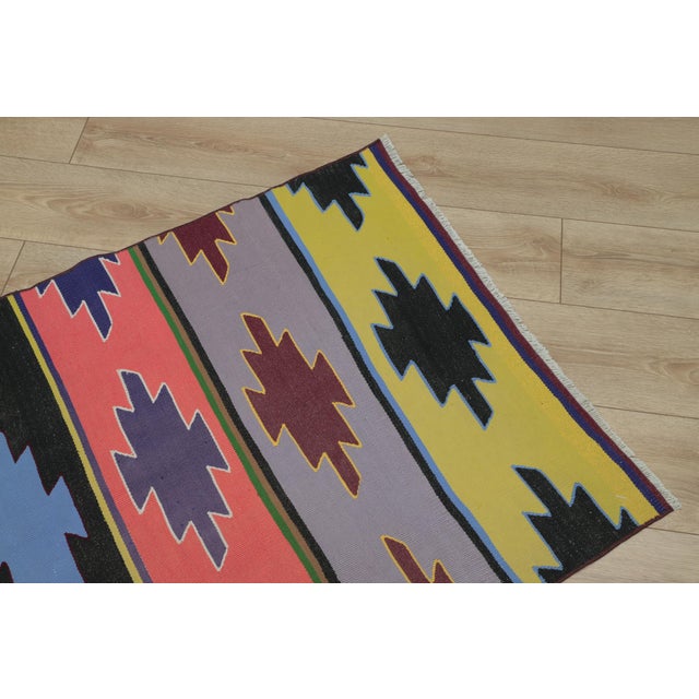 1970s Southwestern Geometric Natural Rainbow Colorful Striped Kilim Rug For Sale - Image 10 of 13