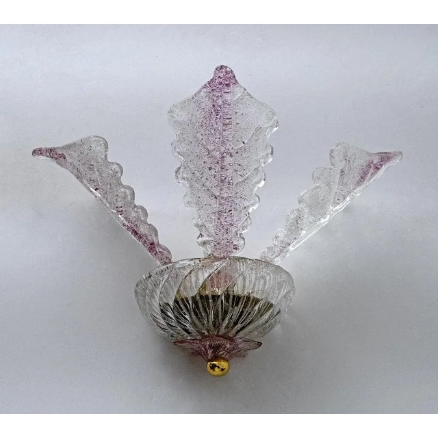 Murano Glass Wall Lamps with Leaves, Italy, 1960s, Set of 2 For Sale - Image 6 of 8