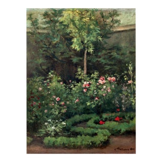 Vintage French Garden Art Print – Pink Roses & Green Landscape by Pissarro, 12" X 16" For Sale
