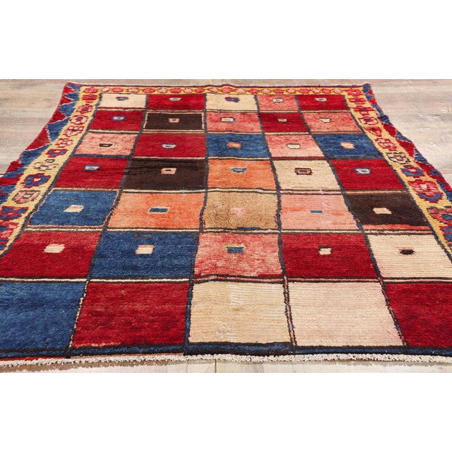 Red Vintage Persian Lori Checkerboard Rug - 05'01 X 07'01 For Sale - Image 8 of 9