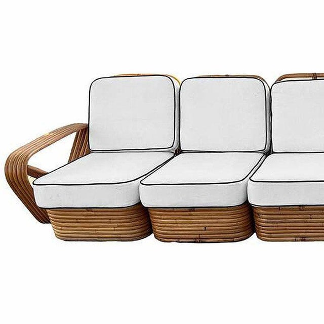 Wood Restored Paul T Frankl Style Rattan 5-Strand Square Pretzel 5-Seat Sectional Sofa For Sale - Image 7 of 10