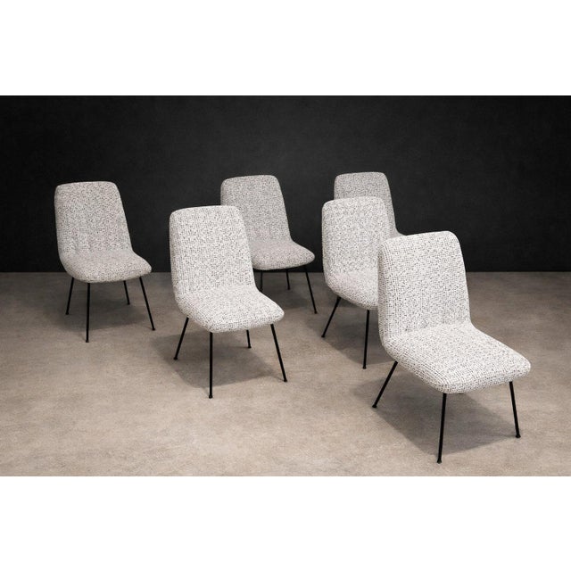 Metal Set of Six Dining Chairs in Metal and Boucle by Carlo Hauner, Brazil, 1950s For Sale - Image 7 of 15