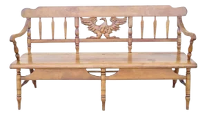 Mid 20th Century Vintage Cushman Maple Wood Carved Eagle Back Colonial Settee Deacons Bench