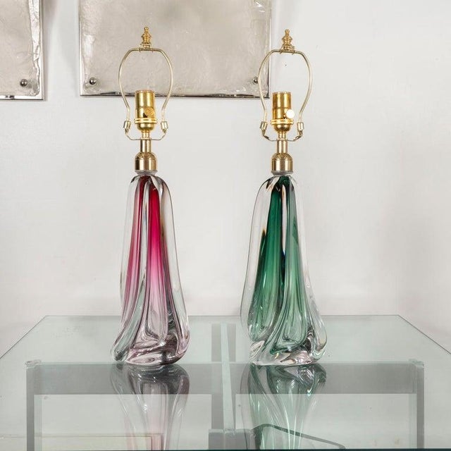 Mid-Century Modern 1960s Amorphic Sommerso Murano Glass Lamps - A Pair For Sale - Image 3 of 9