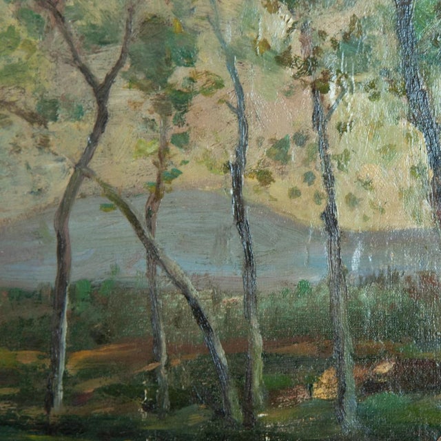 Joaquim Vayreda Y Vila, Barbizon School Women Washing by the Riverbank, 1800s, Oil on Canvas For Sale - Image 4 of 7