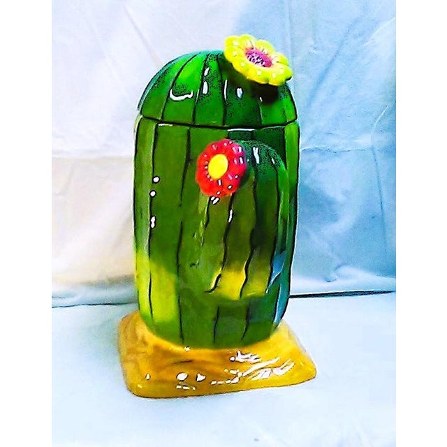 Large 13" Cactus cookie jar. Clay Art 2004. Southwest themed Saquaro cactus hand painted novelty cookie jar. The square...