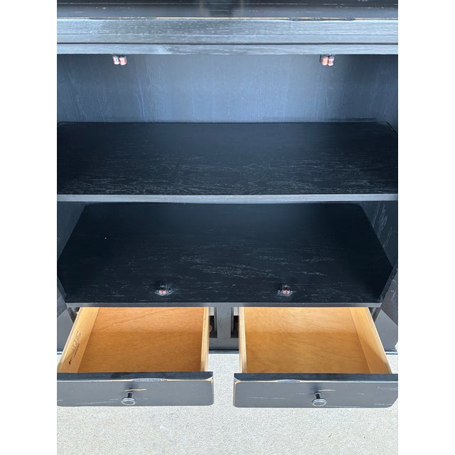 Black Late 20th Century Broyhill Attic Heirloooms Ebonized Oak Jelly Cupboard - Hutch For Sale - Image 8 of 12