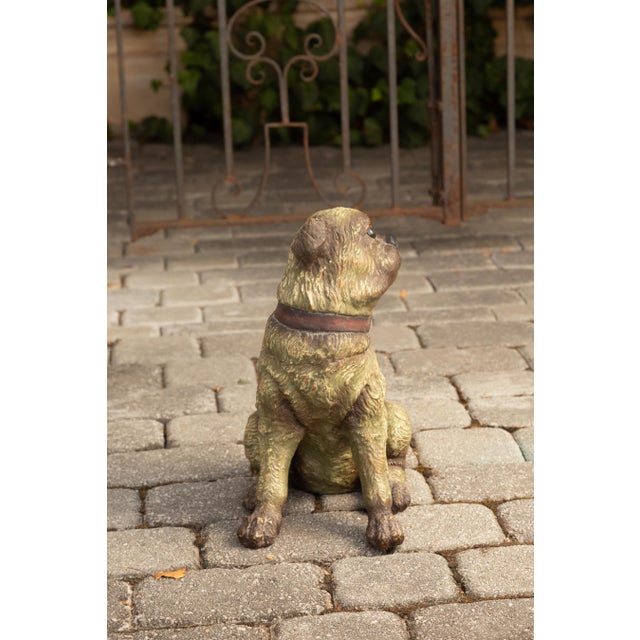 Black English Vintage Composition Sitting Dog Sculpture with Glass Eyes and Red Collar For Sale - Image 8 of 8