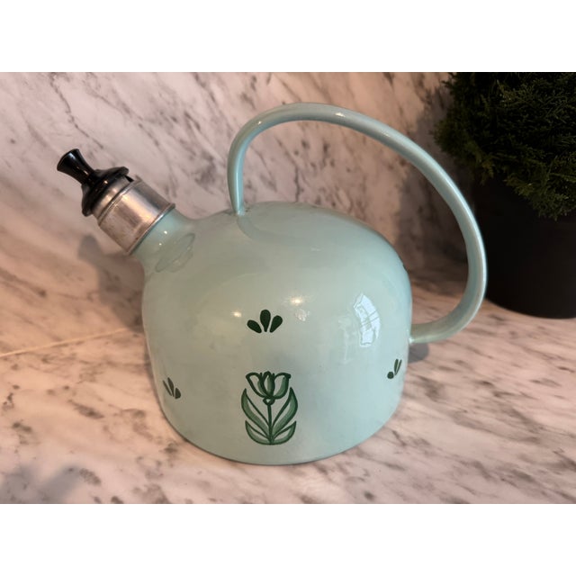 Metal 1940s Dutch Blue Floral Tea Kettle For Sale - Image 7 of 7