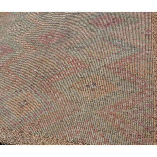Traditional Vintage Turkish Kilim Rug With Peach, Sage, Gold and Soft Pink Diamonds 5'11 X 10'0 For Sale - Image 3 of 15