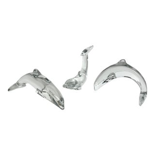 1980s Baccarat Crystal France Playful Dolphins - Set of 3 For Sale