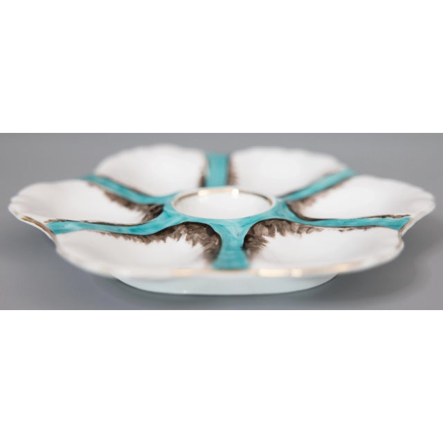 Antique French Porcelain Turquoise Oyster Plate For Sale - Image 4 of 7