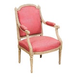 French Louis XVI Style Painted Armchair with Richly Carved Décor For Sale