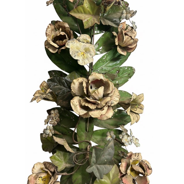 Large Vintage Painted Tole Floral Wall Hanging With Urn, 28” For Sale - Image 4 of 10