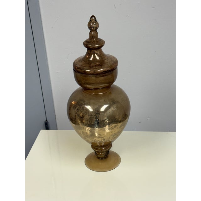 Antiqued Mercury Glass Lidded Urn For Sale - Image 10 of 12