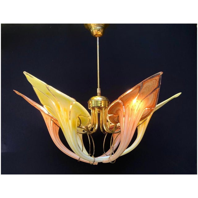 Amber Mid 20th Century Italian Murano Style Art Glass Leaf Chandelier in Amber and Brown – 6 Light For Sale - Image 8 of 9