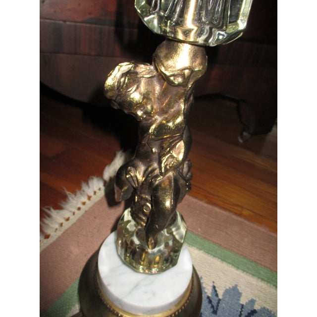 Hollywood Regency Vintage 1950s Hollywood Regency Cherub Brass, Crystal & Marble Table Lamp For Sale - Image 3 of 8