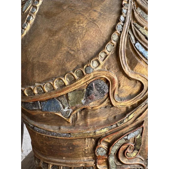 Large Seated Buddha Sculpture in Carved Base Gilded Wood For Sale - Image 11 of 18