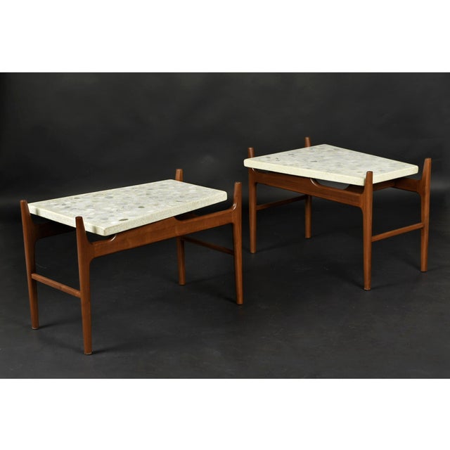 Pair of Sculptural Walnut and Terrazzo Side Tables Attributed to John Keal For Sale - Image 9 of 11