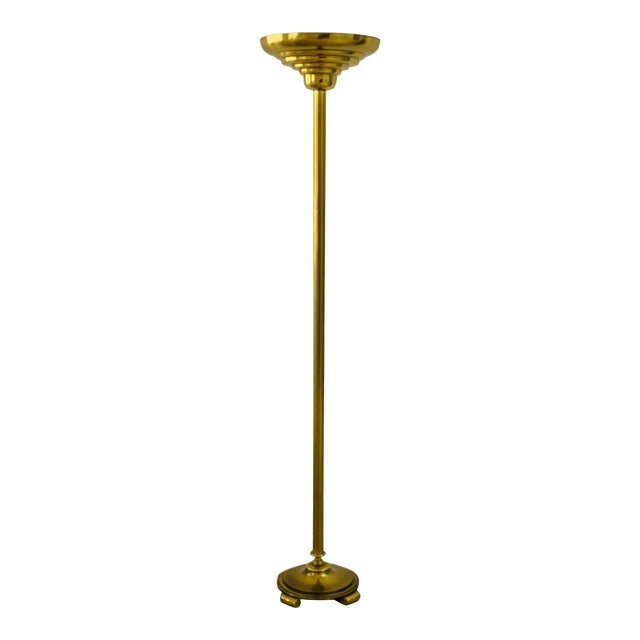 Stiffel Vintage Solid Brass Art Deco Torchiere Floor Lamp | Chairish