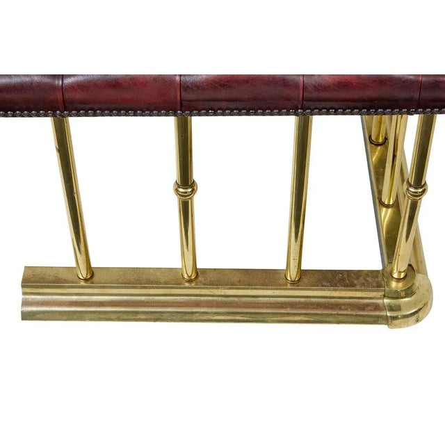 Large Brass and Leather Fireplace Club Fender, 2000 For Sale - Image 3 of 9