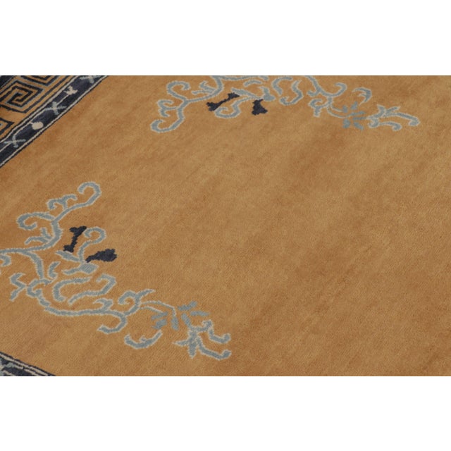 Rug & Kilim Rug & Kilim’s Chinese Art Deco Inspired Rug, Brown With Greek Key Border For Sale - Image 4 of 8