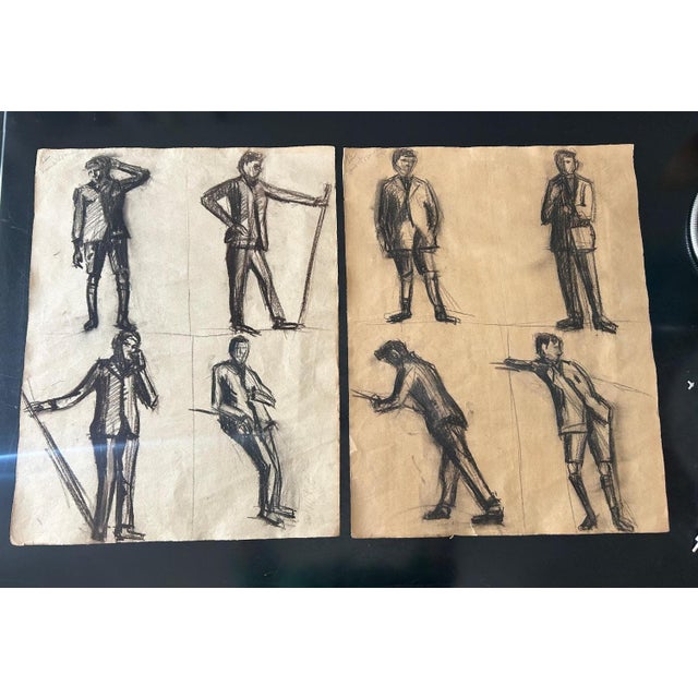 Unknow, Untitled, 1924, Charcoal on Paper, Set of 3 For Sale - Image 10 of 17
