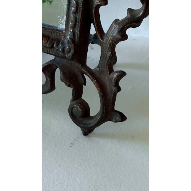 Antique Rococo Revival Bronzed Metal Easel-Back Tabletop Mirror For Sale - Image 4 of 14